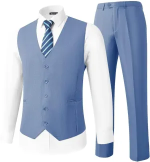HUUTOE Mens Vest and Pants Suit 2 Piece Slim Fit Suits for Wedding Grooms Dress Waistcoat Pants Casual Prom Tuxedo Set