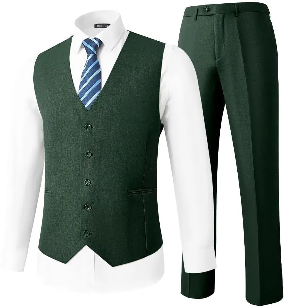 HUUTOE Mens Vest and Pants Suit 2 Piece Slim Fit Suits for Wedding Grooms Dress Waistcoat Pants Casual Prom Tuxedo Set