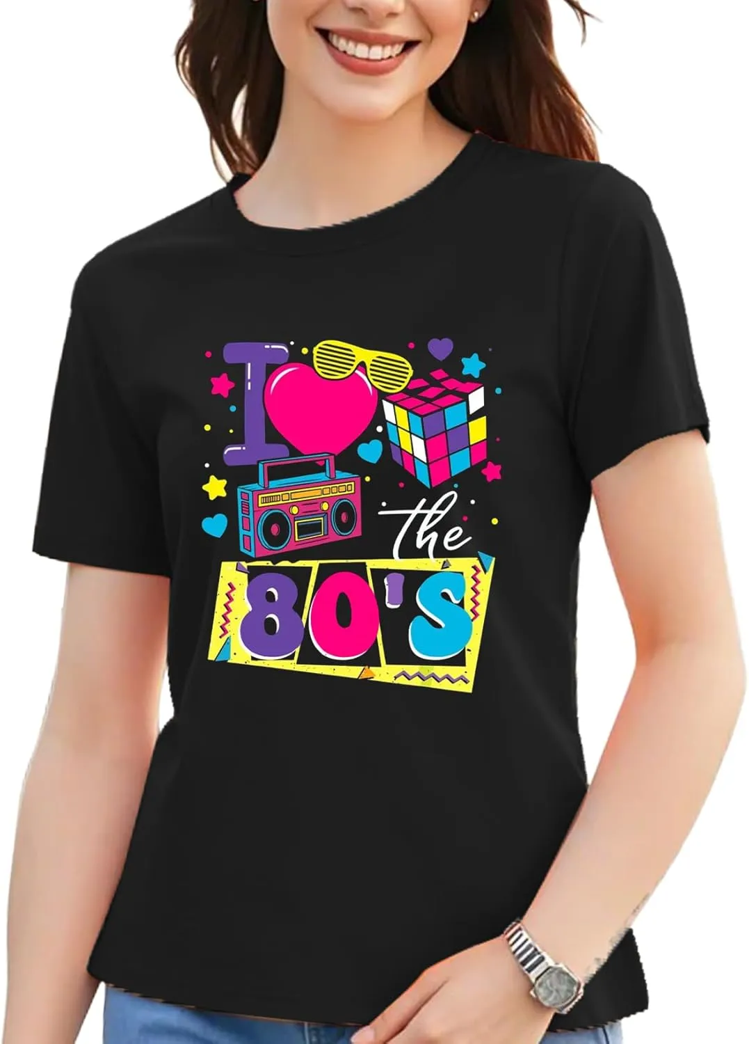 I Love The 80's Shirts for Women Vintage 80s Music Tee 80s Theme Party Short Sleeve Tops