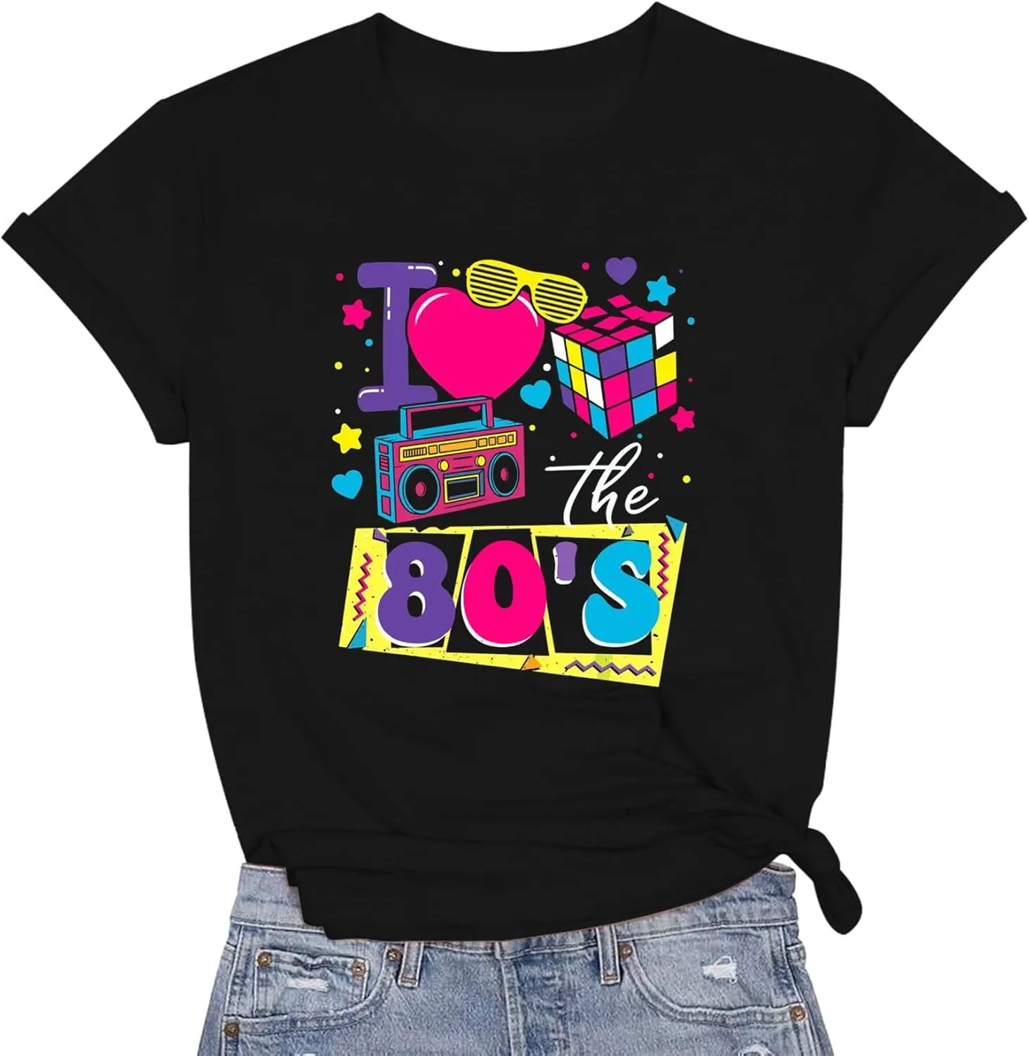 I Love The 80's Shirts for Women Vintage 80s Music Tee 80s Theme Party Short Sleeve Tops