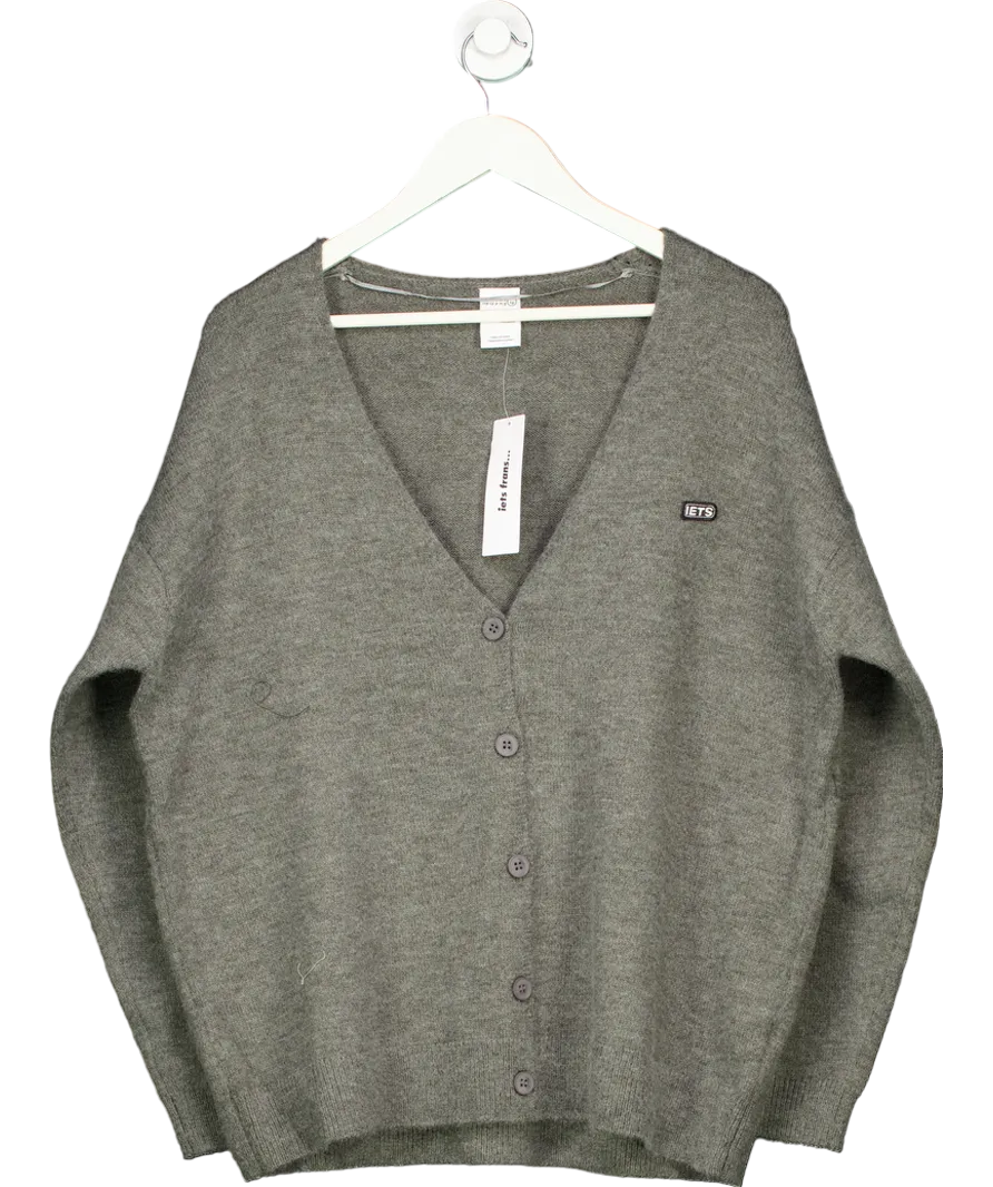 iets frans Grey Super Soft Grandad V-neck Cardigan UK XL