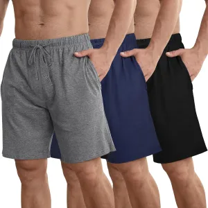IHU 3 Pack Men's Cotton Pajama Shorts - Soft Sleepwear & Lounge Bottoms with Drawstring & Pockets Sleep Shorts for Men