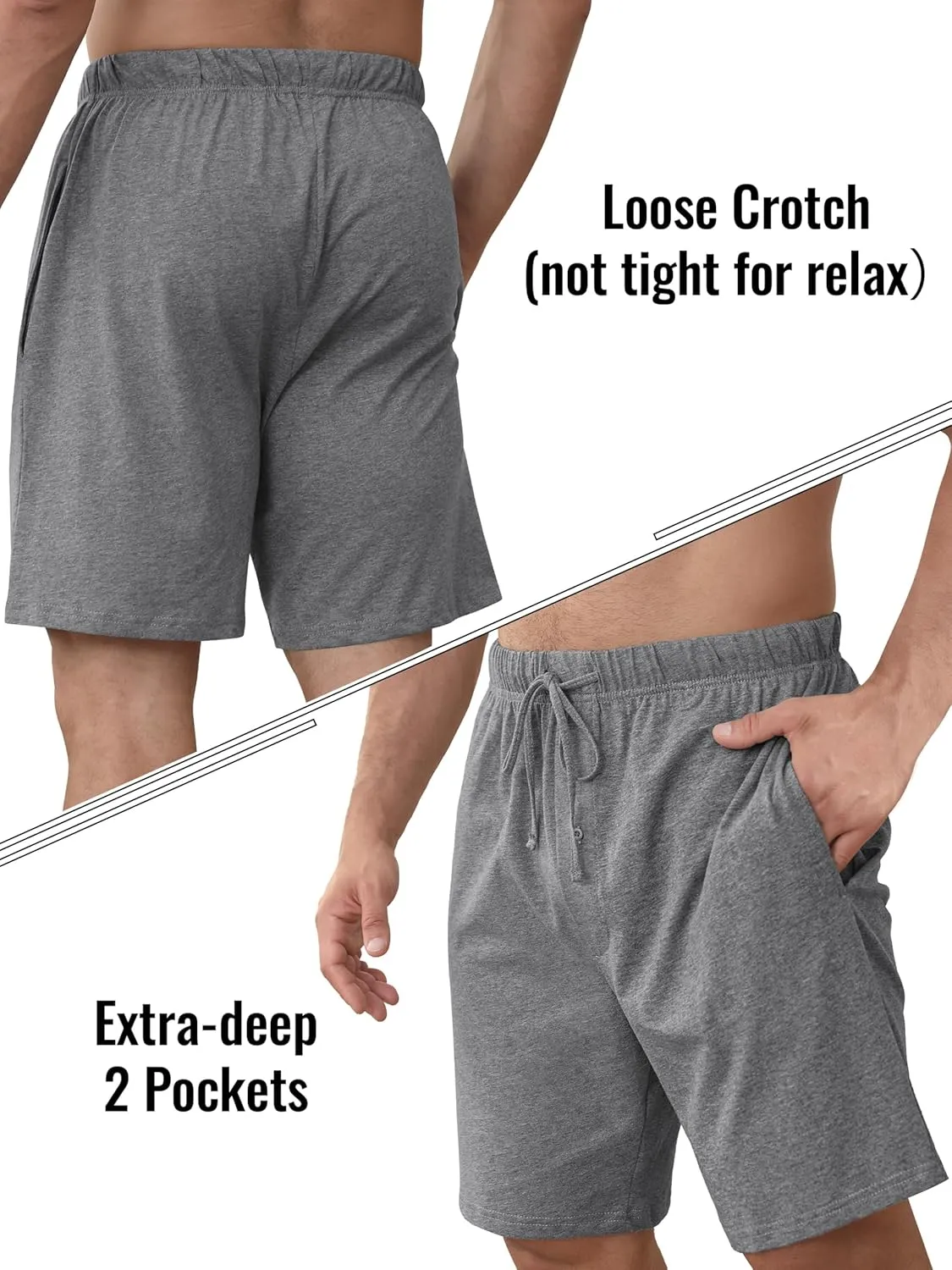 IHU 3 Pack Men's Cotton Pajama Shorts - Soft Sleepwear & Lounge Bottoms with Drawstring & Pockets Sleep Shorts for Men
