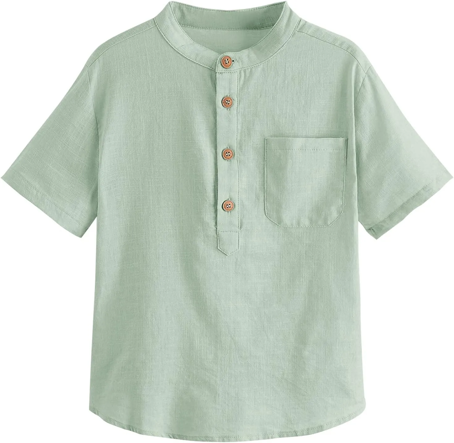 Inorin Boys Button Up Henley Shirt Short Sleeve Lightweight Summer Linen Cotton Dress Shirts Tees Tops with One Pocket