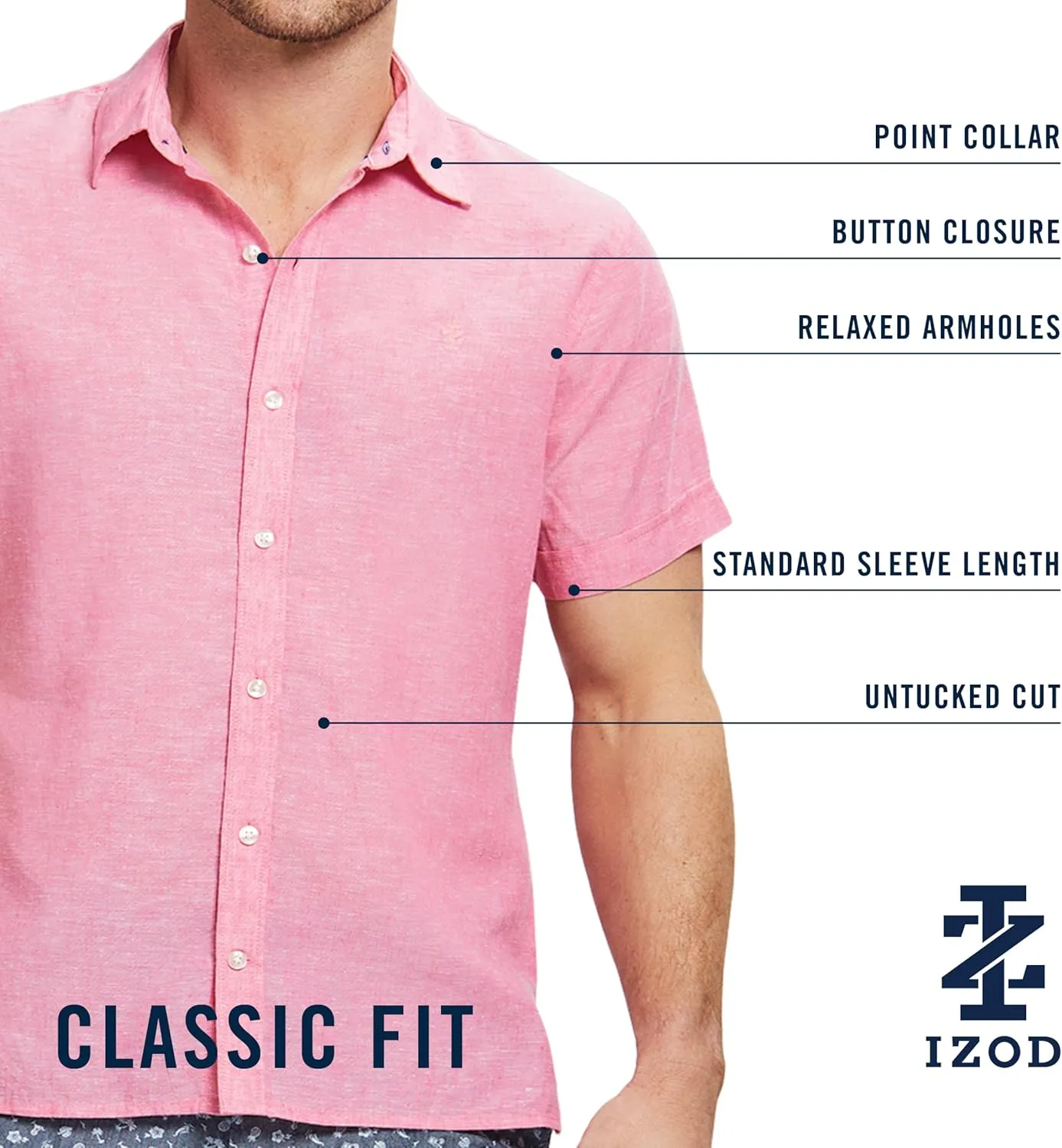 IZOD Men's Linen Button Down Short Sleeve Shirt
