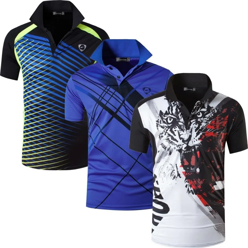 jeansian Men's 3 Packs Ourdoor Sport Quick Dry Polo T-Shirt Tee Tshirt Golf Tennis Bowling Fit LSL195