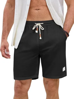 JMIERR Mens Shorts Linen Cotton 7" Casual Elastic Waist Drawstring Lightweight Summer Beach Shorts with Pockets
