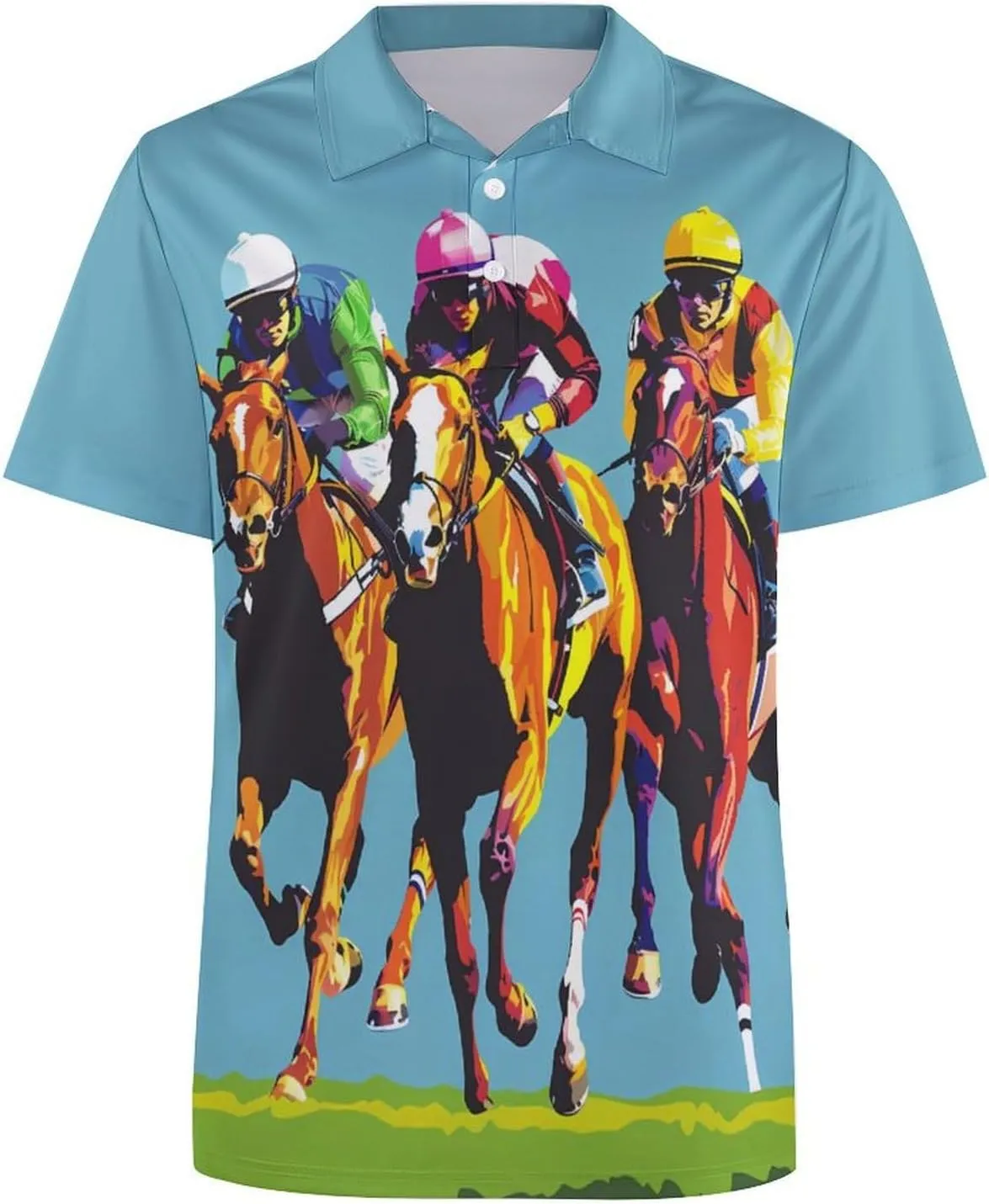Jockeys Horses Racing Mens Polo Shirts Quick Dry Short Sleeve Golf Slim Fit T Shirt