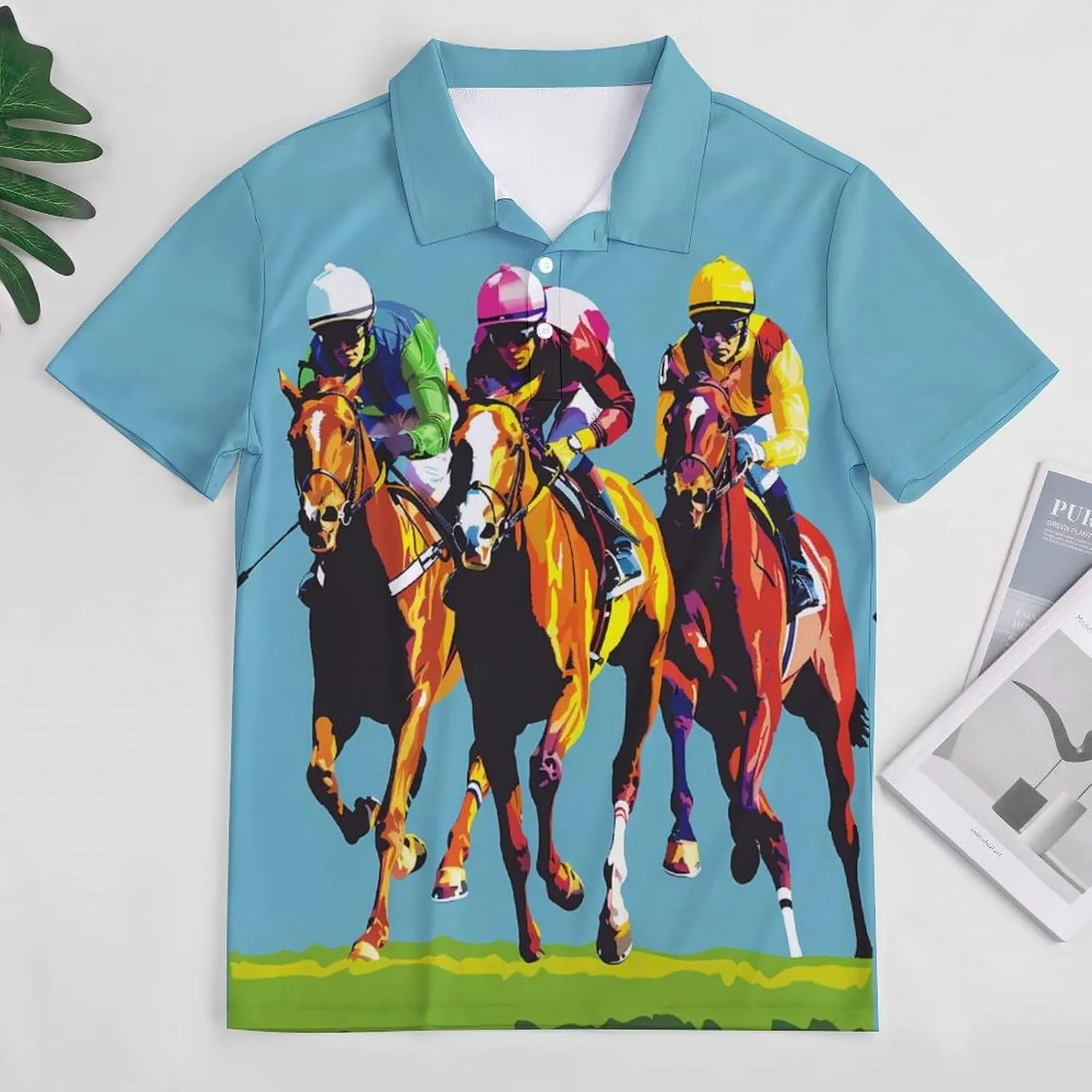 Jockeys Horses Racing Mens Polo Shirts Quick Dry Short Sleeve Golf Slim Fit T Shirt