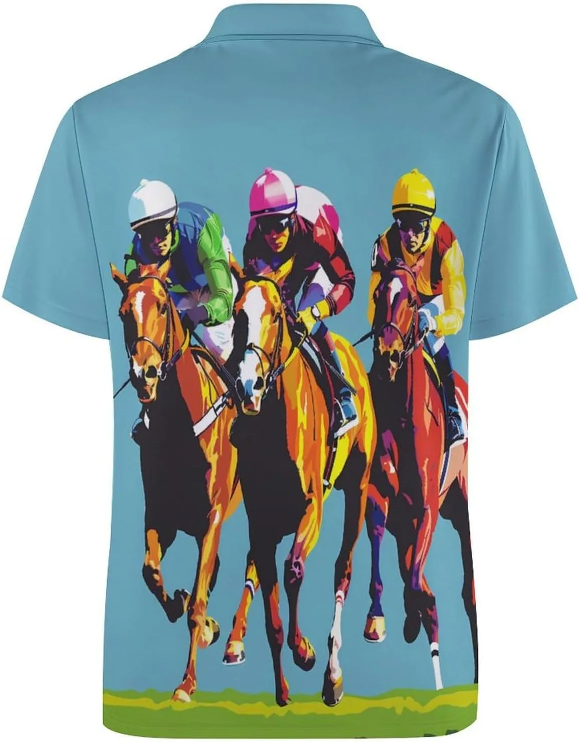 Jockeys Horses Racing Mens Polo Shirts Quick Dry Short Sleeve Golf Slim Fit T Shirt