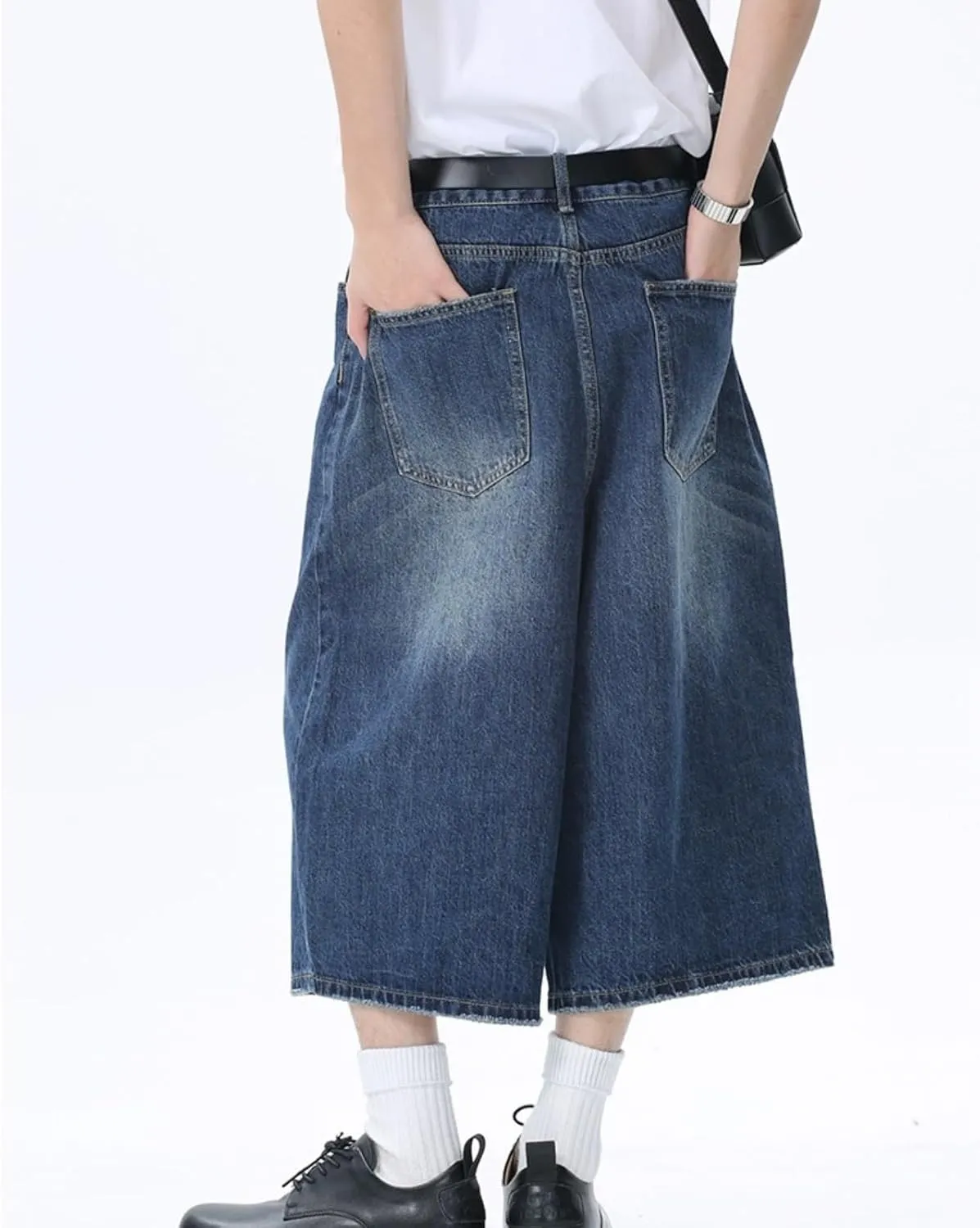 Jorts Women's & Men's Black Denim Shorts Jean Shorts Y2k Style Long Jorts Wide Leg Baggy with Pockets
