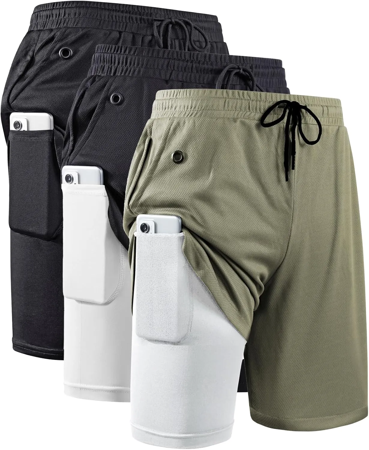 JWJ Men's 2 in 1 Workout Running Shorts 7 Inch Lightweight Athletic Gym Shorts with Compression Liner