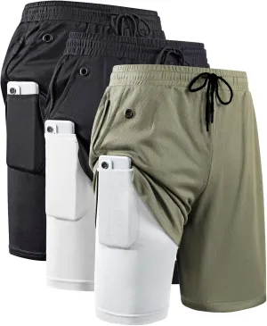 JWJ Men's 2 in 1 Workout Running Shorts 7 Inch Lightweight Athletic Gym Shorts with Compression Liner
