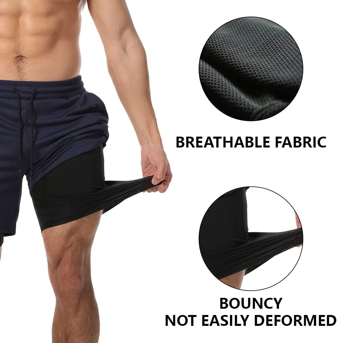 JWJ Men's 2 in 1 Workout Running Shorts 7 Inch Lightweight Athletic Gym Shorts with Compression Liner