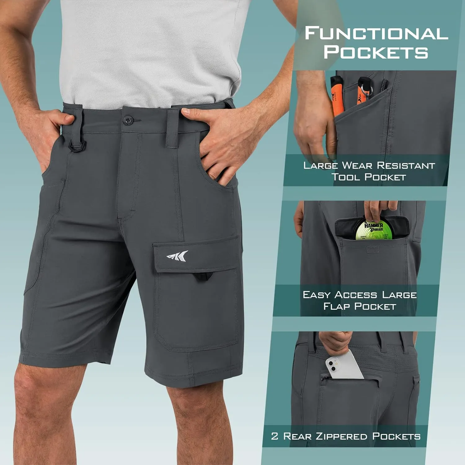 KastKing Rekon Men's Fishing Cargo Shorts, Quick Dry Casual Hiking Shorts for Men, Travel Golf Camping Tactical