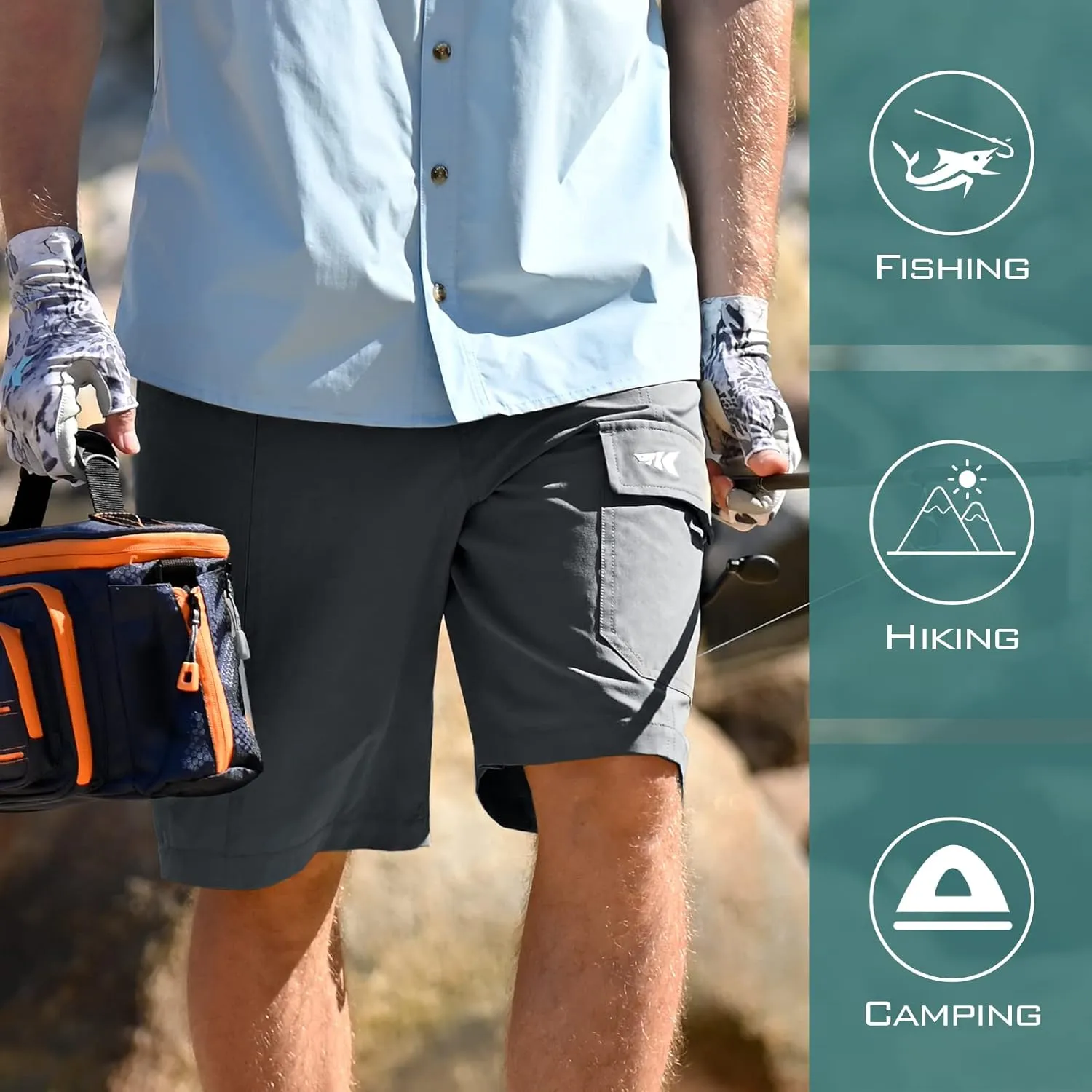 KastKing Rekon Men's Fishing Cargo Shorts, Quick Dry Casual Hiking Shorts for Men, Travel Golf Camping Tactical