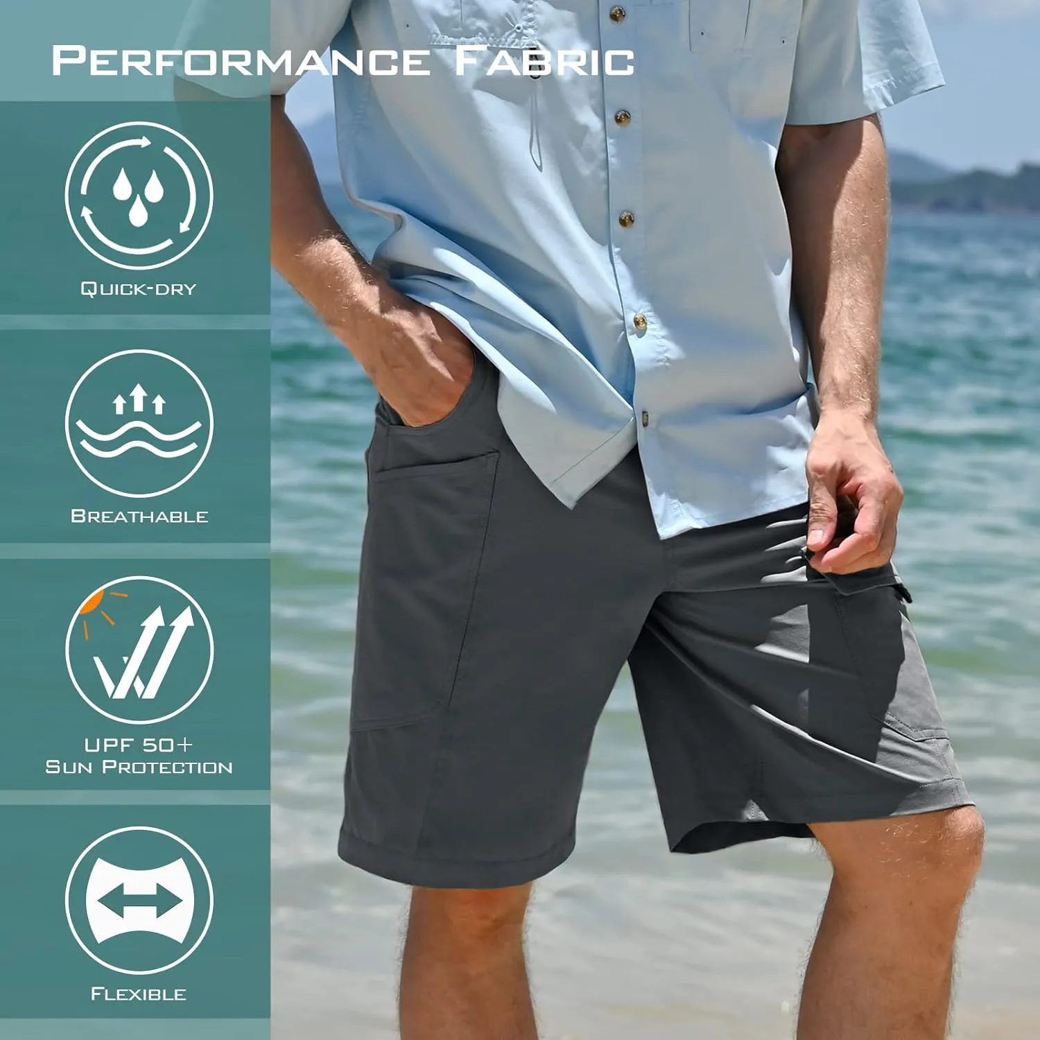 KastKing Rekon Men's Fishing Cargo Shorts, Quick Dry Casual Hiking Shorts for Men, Travel Golf Camping Tactical