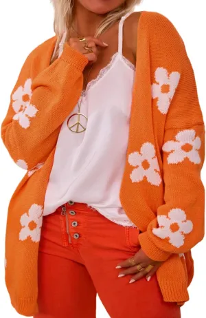 KevaMolly Womens Cardigan Sweater Floral Print Knitted Open Front Loose Cardigan Floral Casual Knit Coat