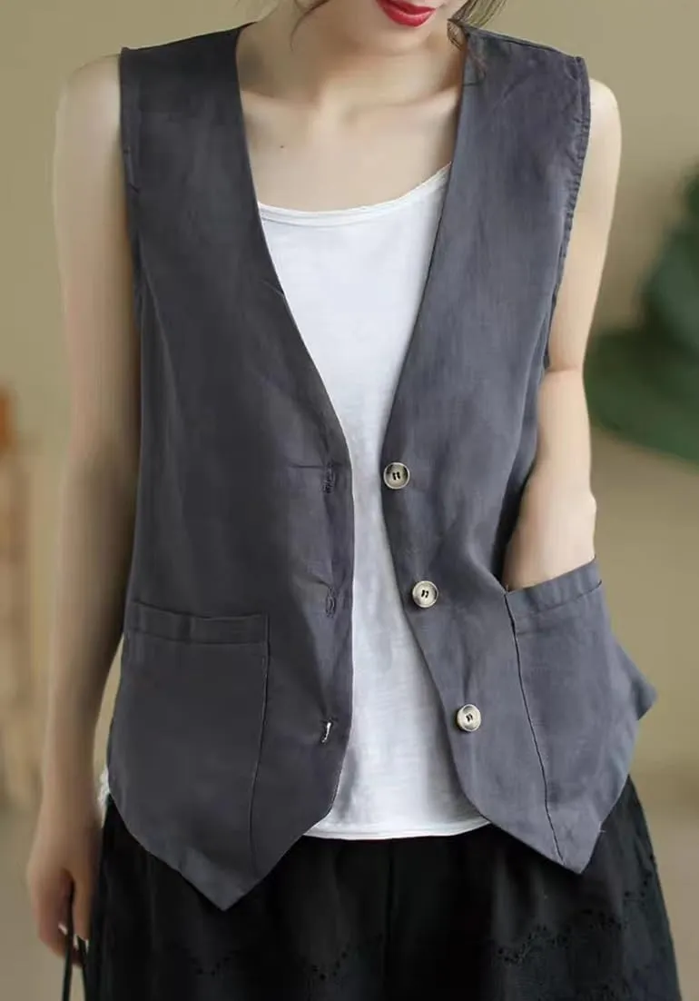 Kinghua Linen Vest Women 2025 Sleeveless Blazer Lightweight Spring Jackets Summer Blazer Button Down Casual Cardigan Tops