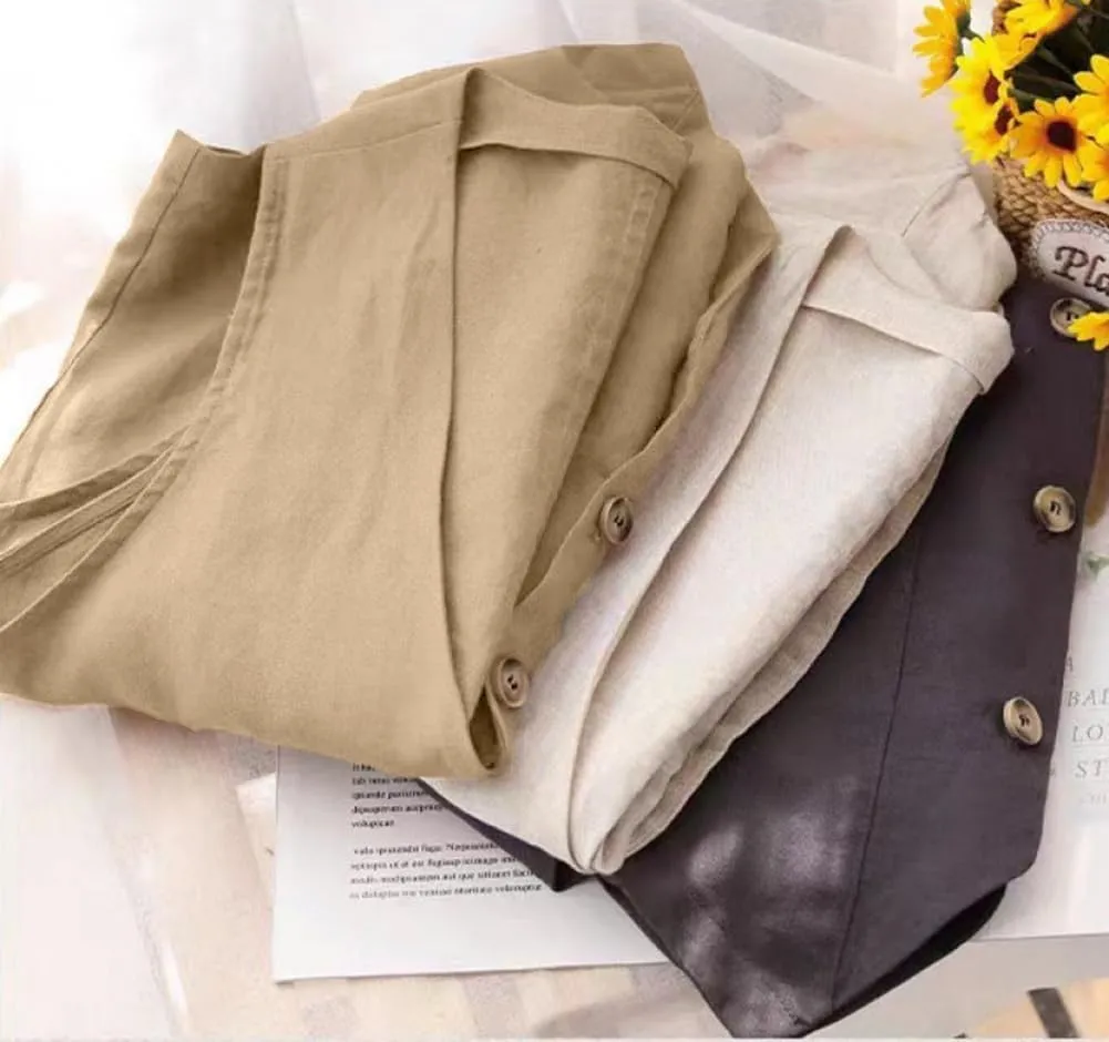 Kinghua Linen Vest Women 2025 Sleeveless Blazer Lightweight Spring Jackets Summer Blazer Button Down Casual Cardigan Tops