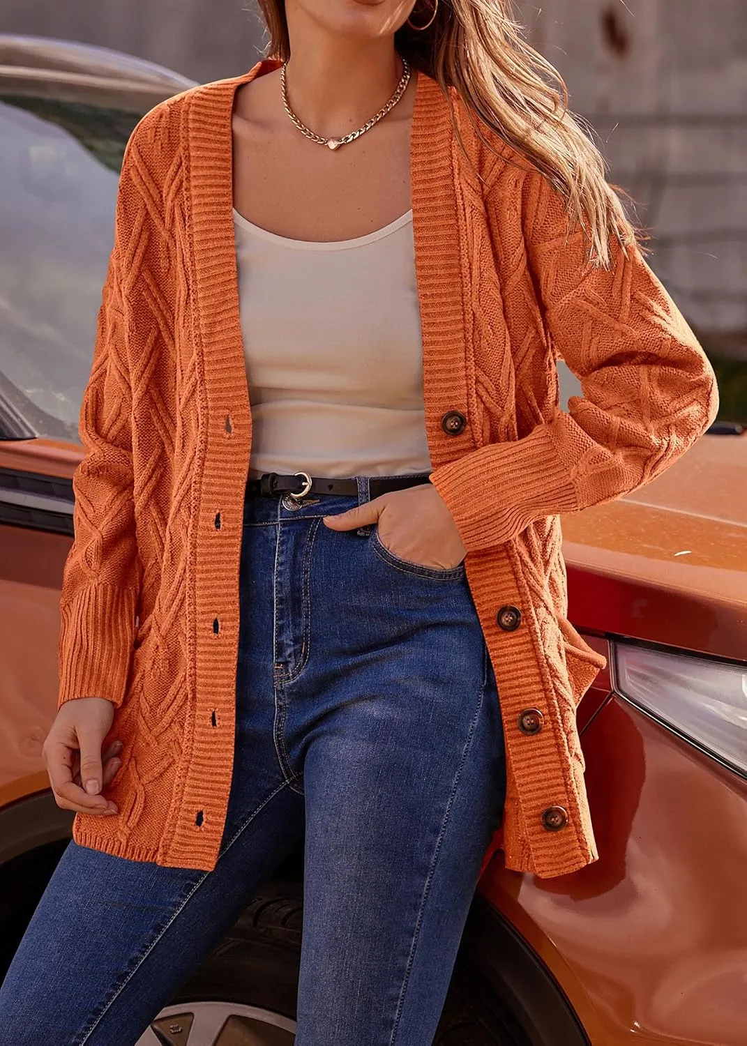 KIRUNDO Women 2024 Fall Winter Oversized Button Down Cable Knit Cardigan Casual Long Sleeve Open Front Chunky Sweater Coat