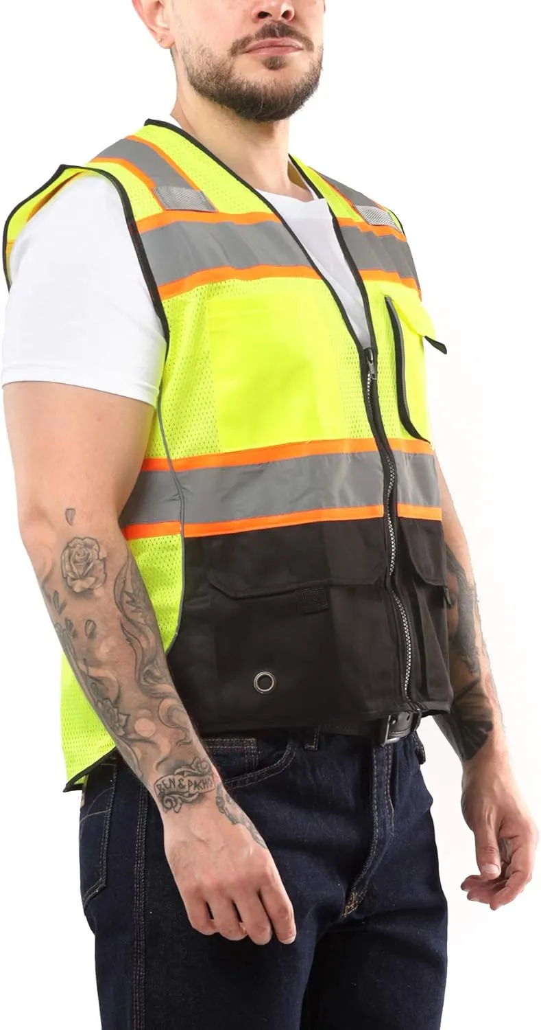 Kolossus High Visibility Safety Vest Front Pockets Silver Orange Reflective Tape for Men and Women Class 2