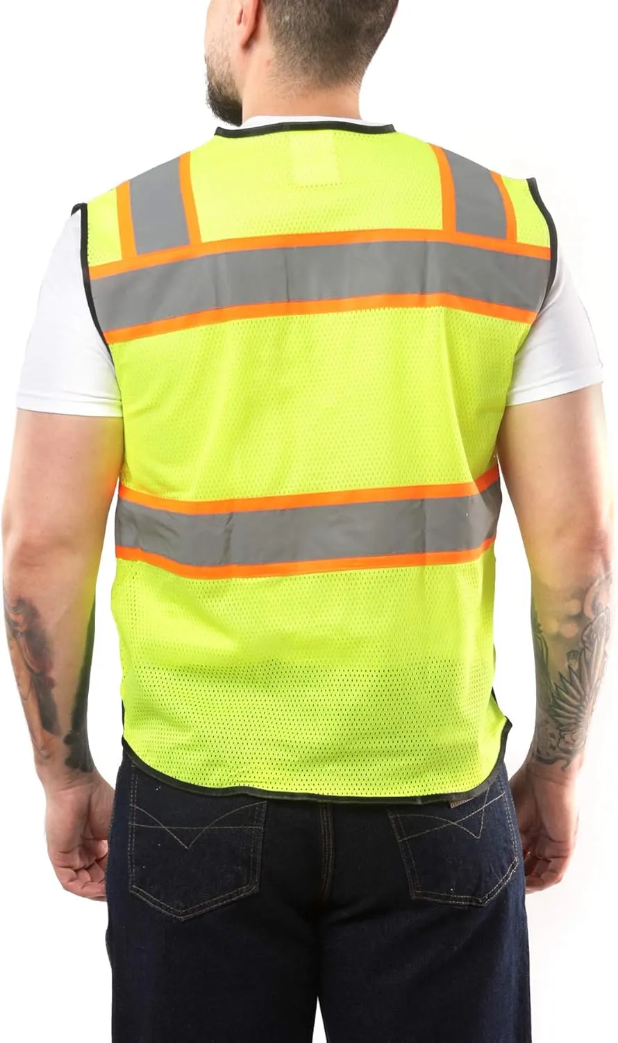 Kolossus High Visibility Safety Vest Front Pockets Silver Orange Reflective Tape for Men and Women Class 2