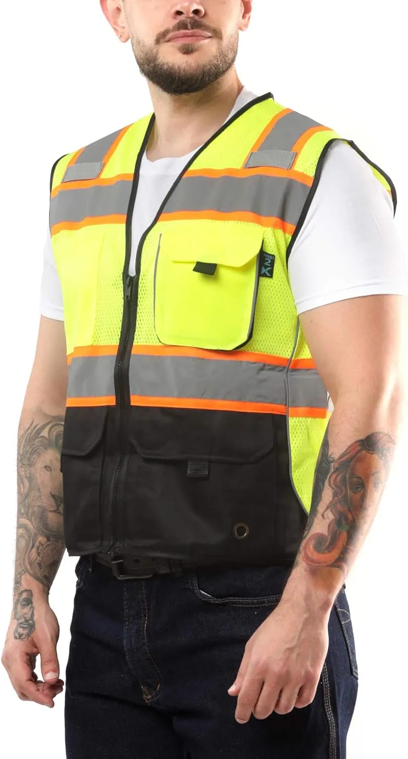 Kolossus High Visibility Safety Vest Front Pockets Silver Orange Reflective Tape for Men and Women Class 2