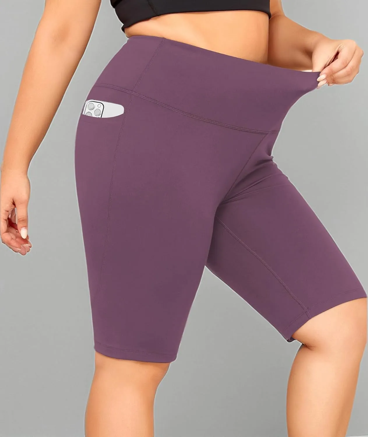 LALAGEN Women Plus Size Biker Shorts with Pockets - Tummy Control Gym Workout Running Yoga Volleyball Athletic Shorts