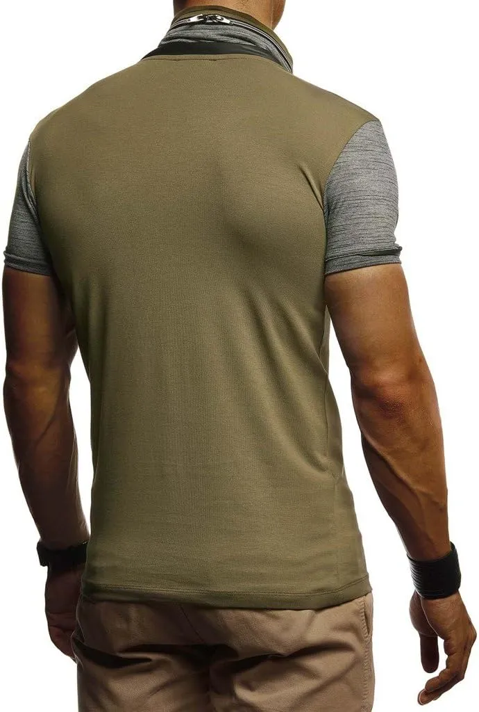 Leif Nelson Men's Summer t-Shirt Stand-up Collar Slim fit Casual Cotton LN805
