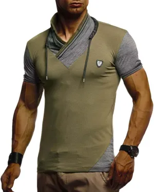 Leif Nelson Men's Summer t-Shirt Stand-up Collar Slim fit Casual Cotton LN805