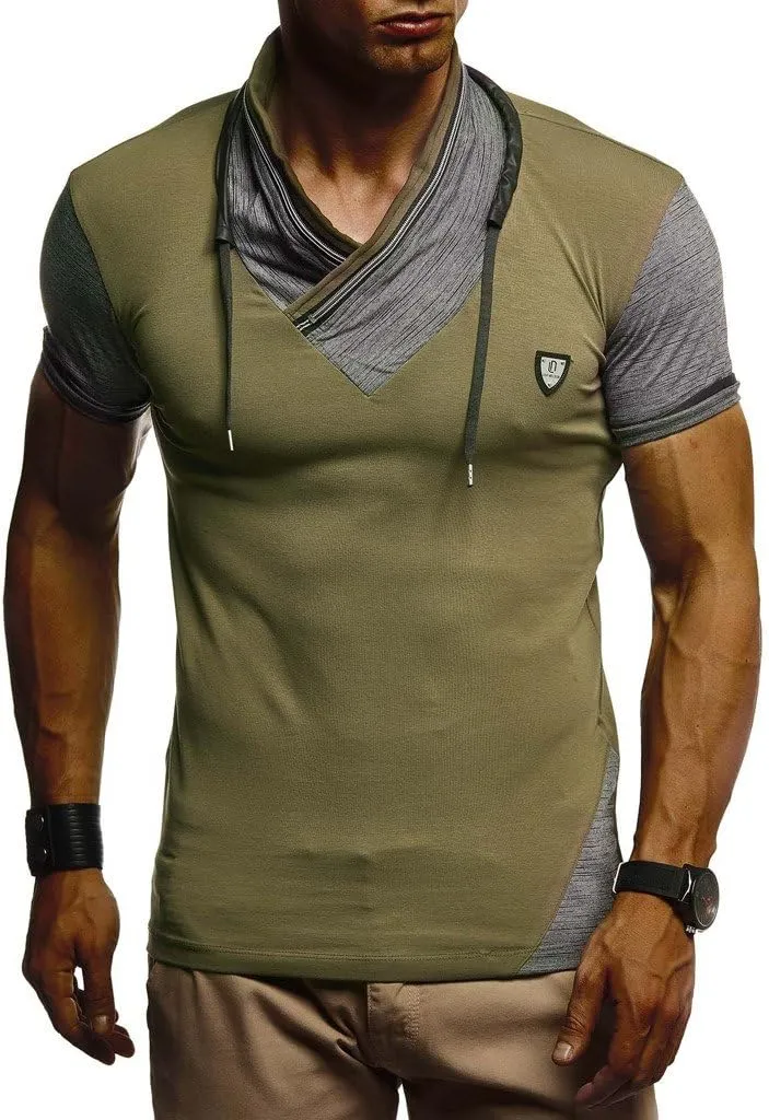 Leif Nelson Men's Summer t-Shirt Stand-up Collar Slim fit Casual Cotton LN805