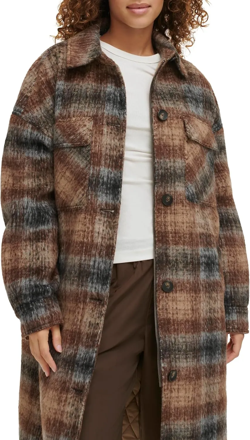 Levi's Women's Long Plaid Flannel Shirt Jacket