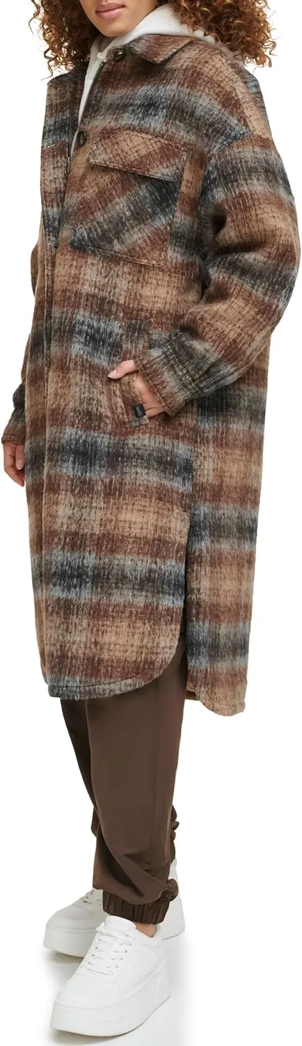 Levi's Women's Long Plaid Flannel Shirt Jacket