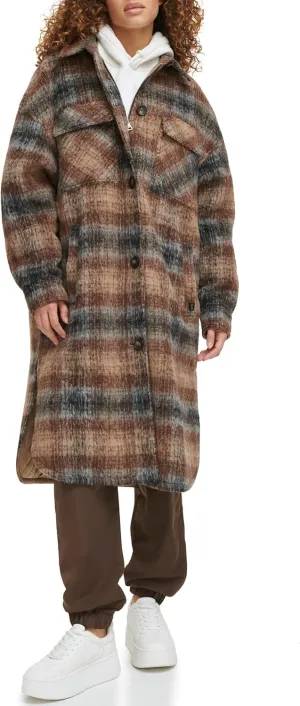 Levi's Women's Long Plaid Flannel Shirt Jacket