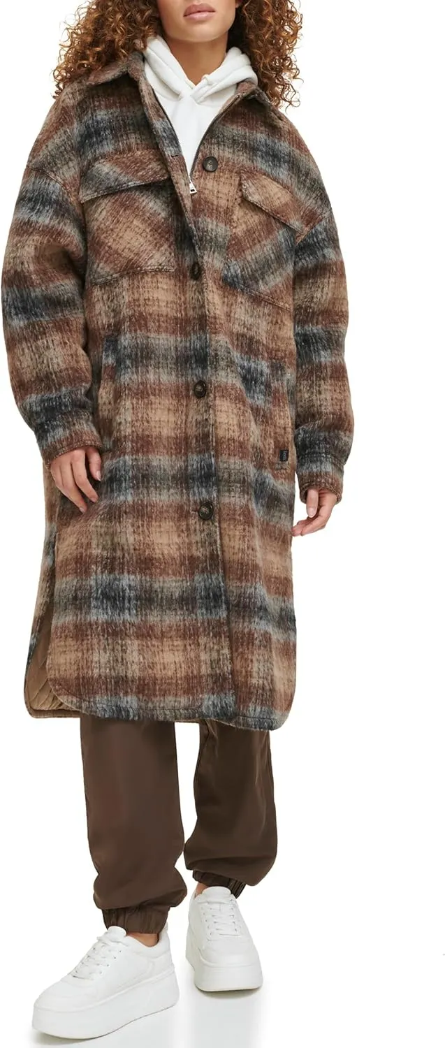 Levi's Women's Long Plaid Flannel Shirt Jacket