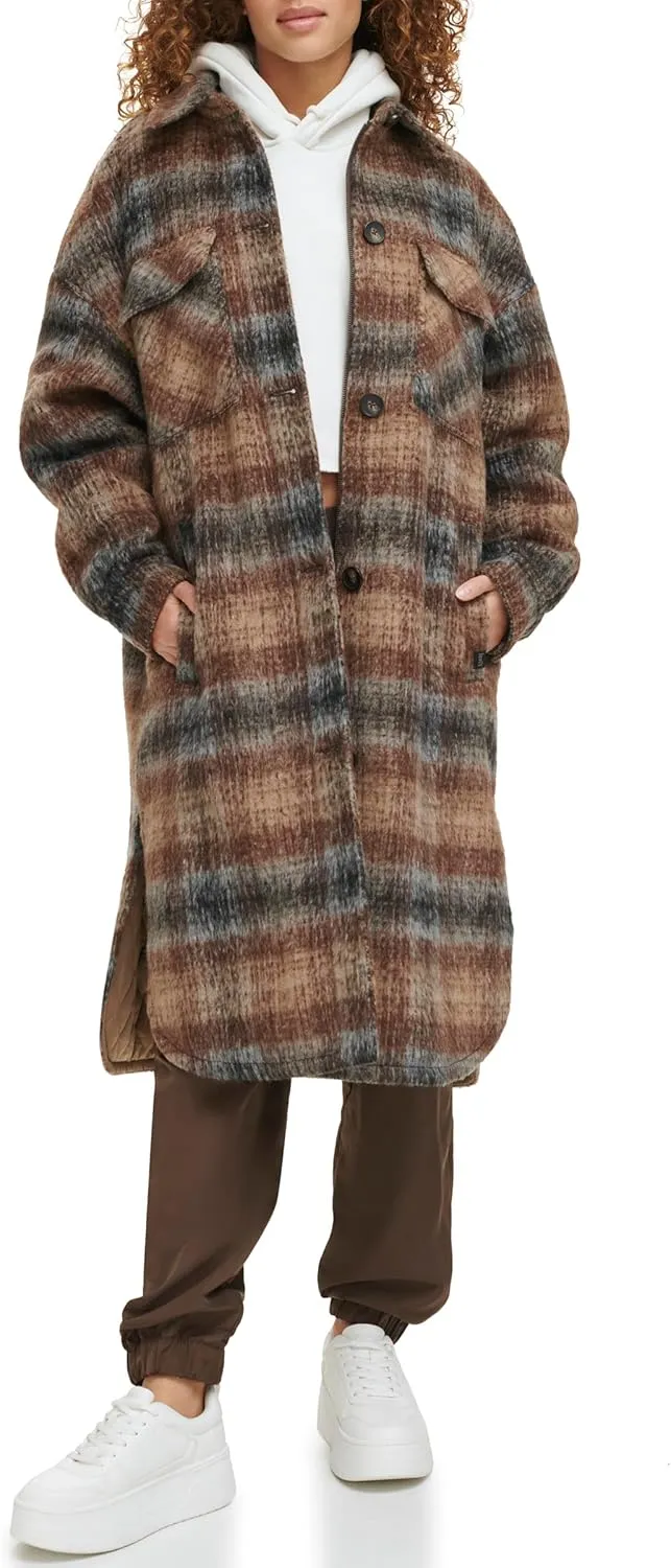 Levi's Women's Long Plaid Flannel Shirt Jacket