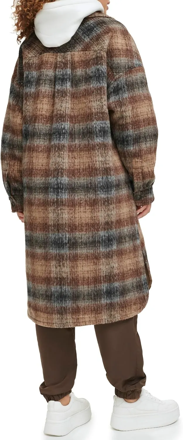 Levi's Women's Long Plaid Flannel Shirt Jacket