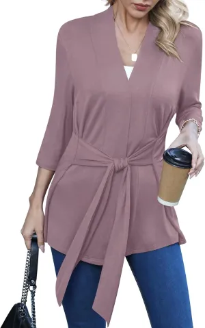 LILBETTER Women's Casual Lightweight 3/4 Sleeve Open Front Cardigan Draped Duster