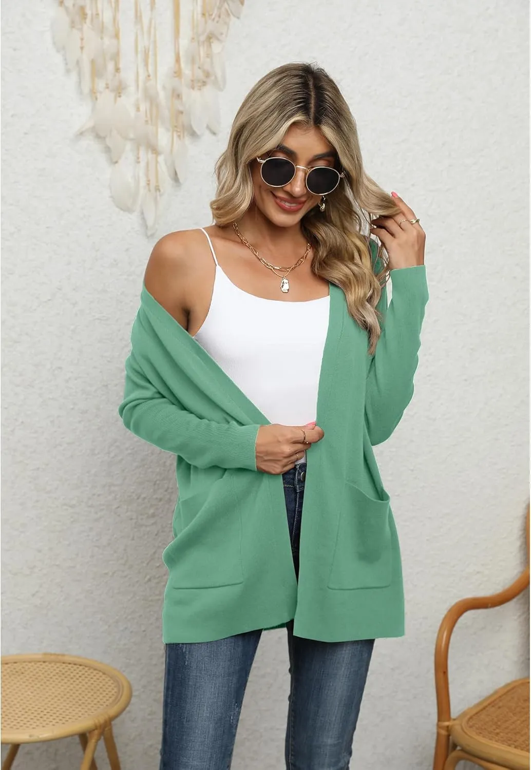 LILBETTER Womens Casual Lightweight Long Sleeve Open Front Cardigan Sweaters with Pockets