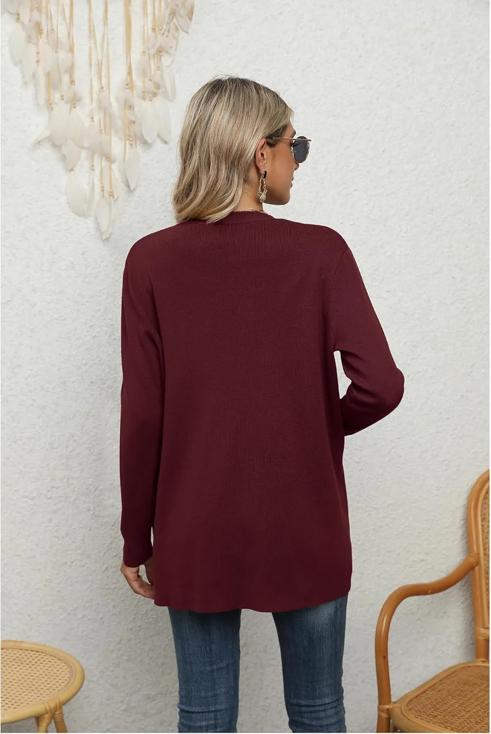 LILBETTER Womens Casual Lightweight Long Sleeve Open Front Cardigan Sweaters with Pockets