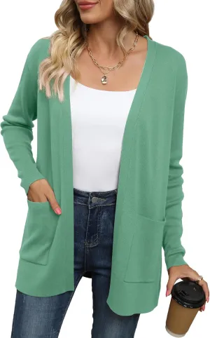 LILBETTER Womens Casual Lightweight Long Sleeve Open Front Cardigan Sweaters with Pockets