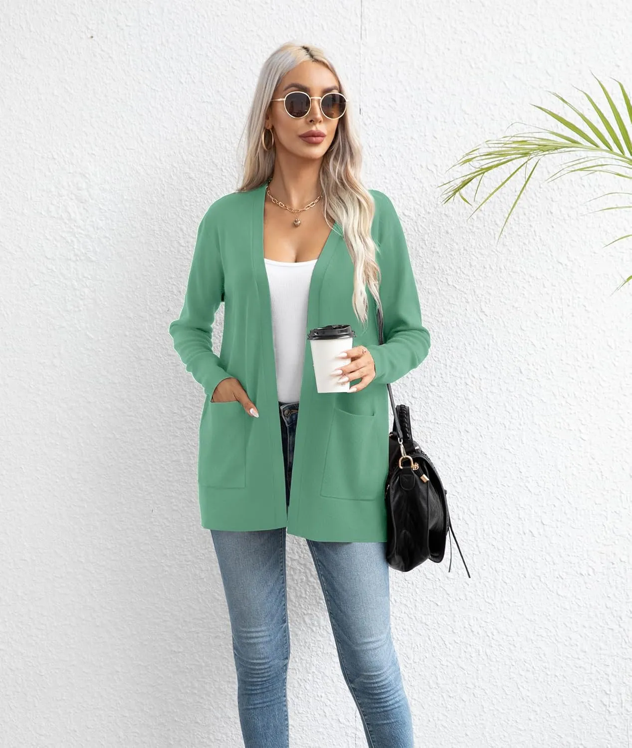 LILBETTER Womens Casual Lightweight Long Sleeve Open Front Cardigan Sweaters with Pockets