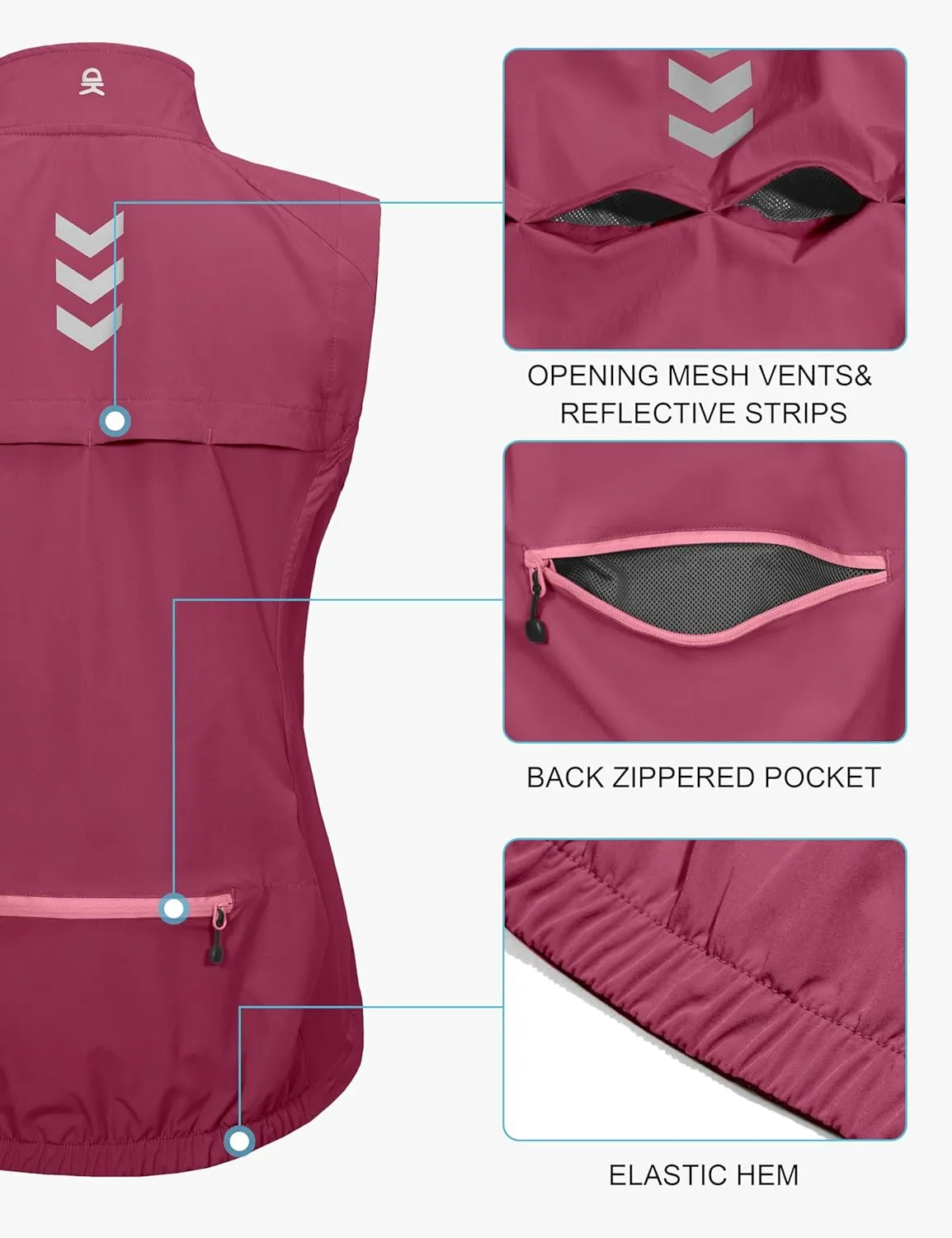 Little Donkey Andy Women's Lightweight Quick Dry Vest Summer Windproof Sleeveless Elastic Jacket for Golfing Cycling Running