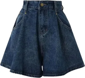 Loose Wide Leg Denim Shorts for Women Summer High Waisted A Line Hot Pants Vintage Solid Jean Shorts Female
