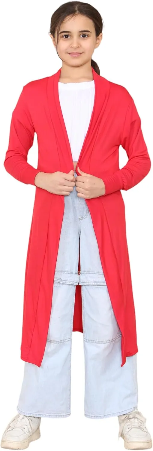 Loxdonz Kids Long Open Front Cardigan Coverup Boyfriend Cardigan Sweater for Girl's Beach Cover ups Kimono Maxi Duster