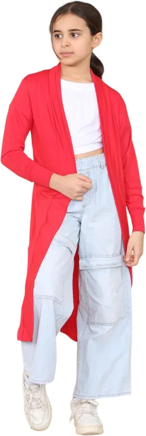 Loxdonz Kids Long Open Front Cardigan Coverup Boyfriend Cardigan Sweater for Girl's Beach Cover ups Kimono Maxi Duster