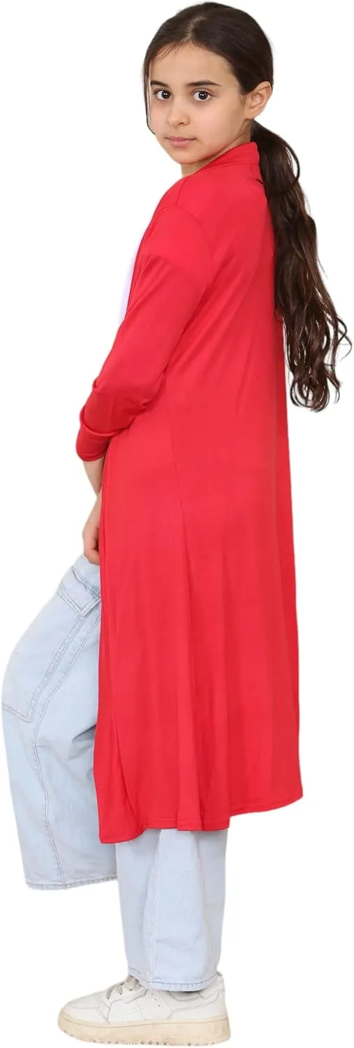 Loxdonz Kids Long Open Front Cardigan Coverup Boyfriend Cardigan Sweater for Girl's Beach Cover ups Kimono Maxi Duster