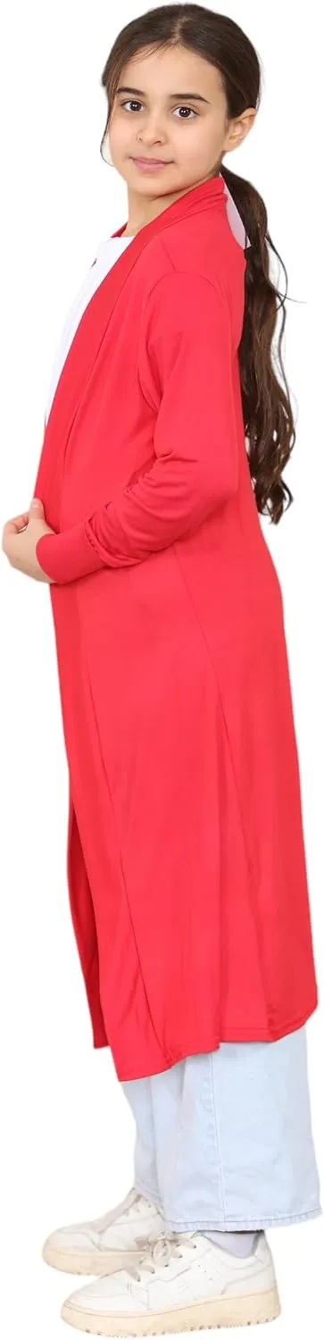 Loxdonz Kids Long Open Front Cardigan Coverup Boyfriend Cardigan Sweater for Girl's Beach Cover ups Kimono Maxi Duster