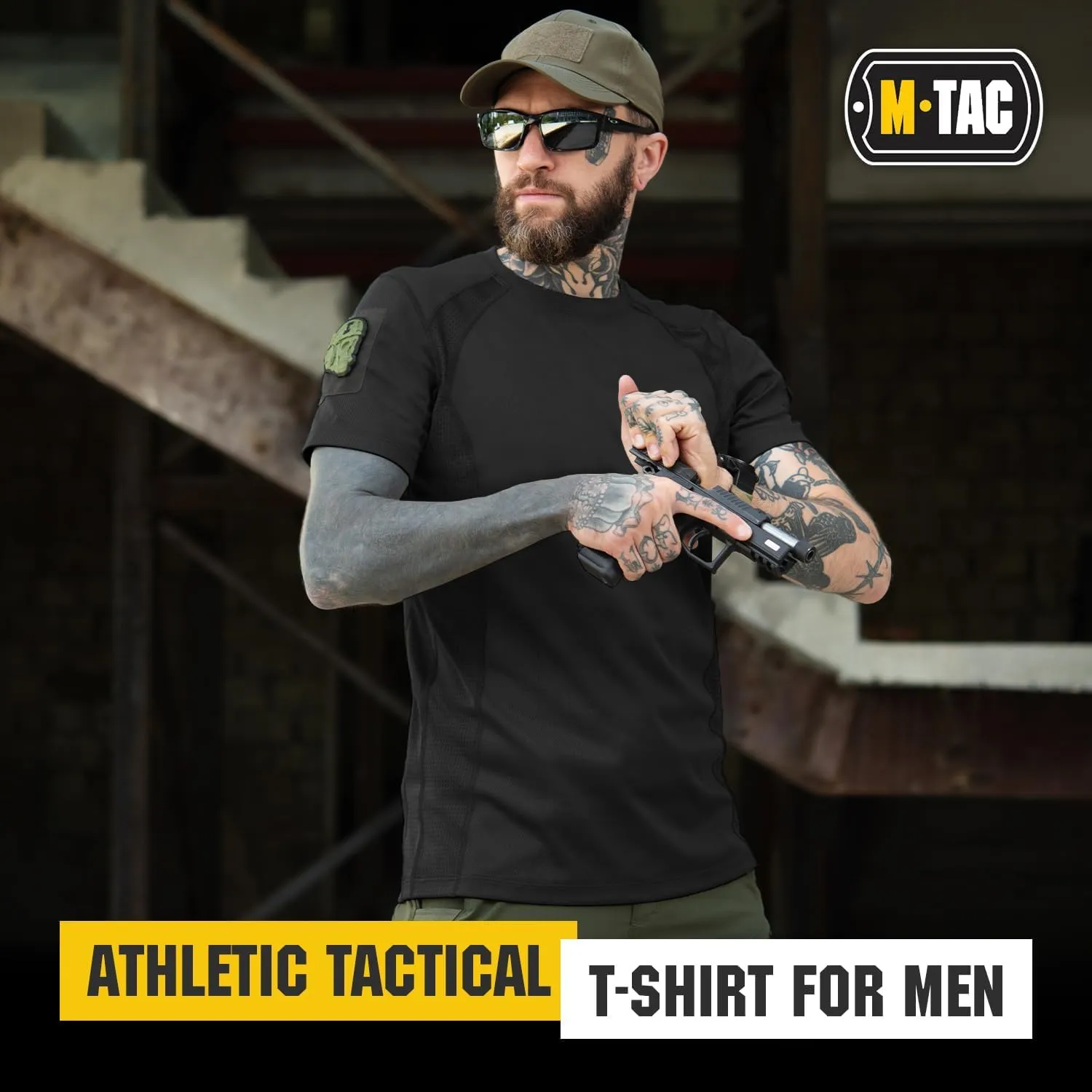 M-Tac Athletic Tactical T-Shirt Gen.2 - Breathable Polyester Military T-Shirt with Patch Panels on Short Sleeves for Men